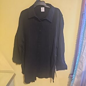NWT Sol Borne Women's 2X Black Beach Swim Cover Up Long Sleeve Button Up Sparkle